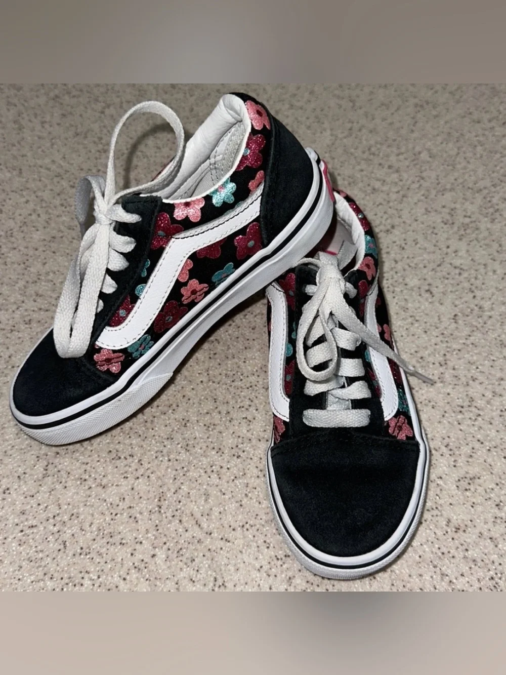 Vans with glittery pink and blue flower design size 12 toddler/kids - LIKE NEW